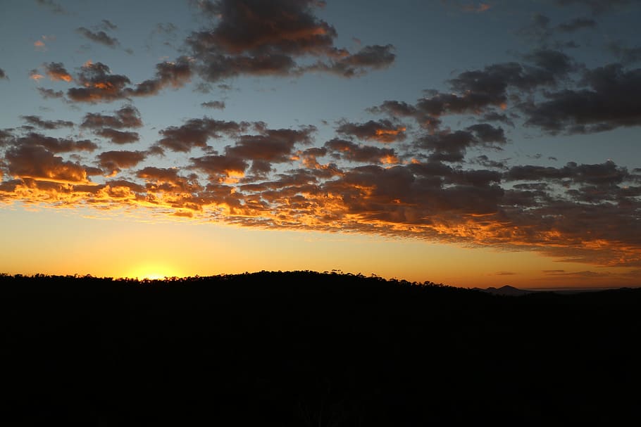 Sunrise, Clouds, Morning, Sun, sky, orange, silhouette, nature HD wallpaper