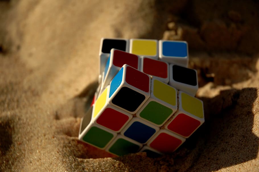 3x3 Rubik's cube on sand, rubik cube, game, strategy, solve, leisure