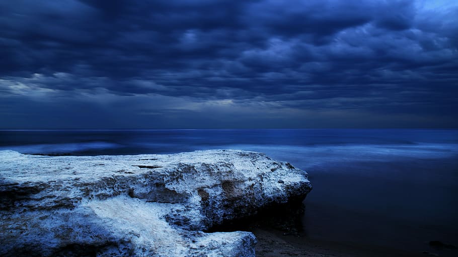 snow land formation by the sea, cloud, ocean, rock, storm, water HD wallpaper