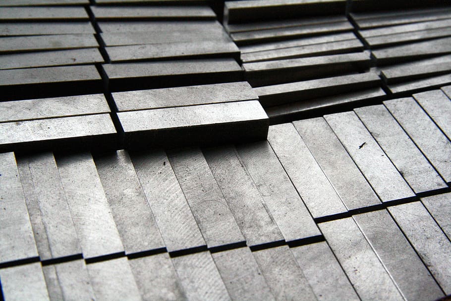 pile of gray iron bar, metal, pattern, steel, industry, mechanical engineering HD wallpaper