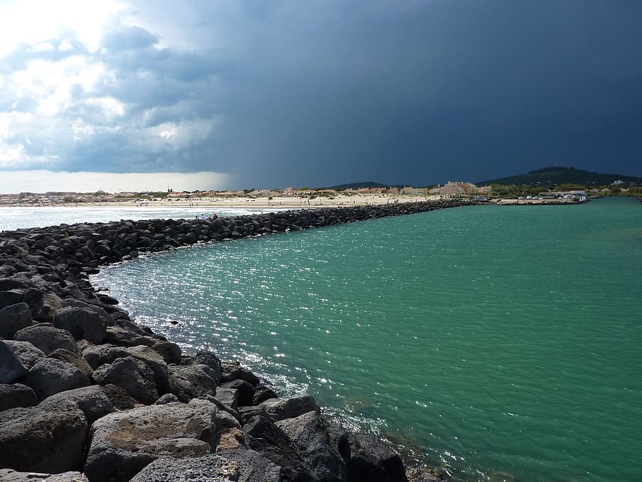 dam, cape, stormy, water, sea, beauty in nature, sky, rock HD wallpaper