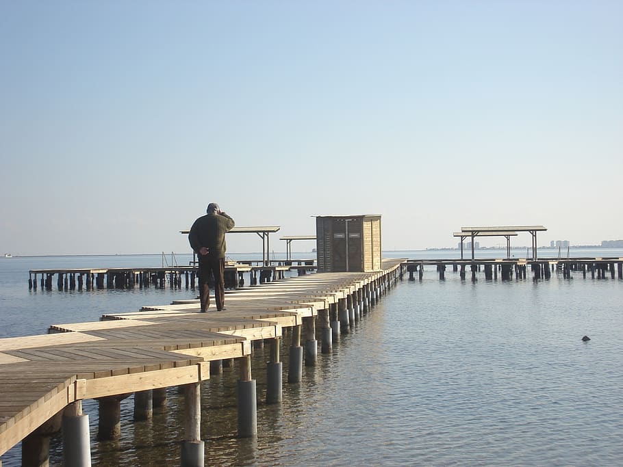 beach, spa, steps, sea, sky, maritimo, port, walking, calm HD wallpaper