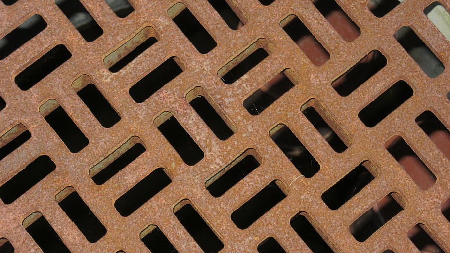 stainless, manhole cover, squares, rectangles, rusty red, metal HD wallpaper