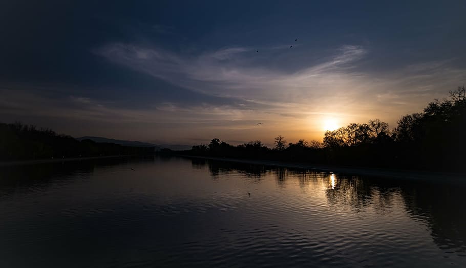 untitled, calm, body, water, near, trees, scarce, cloudy, sky HD wallpaper
