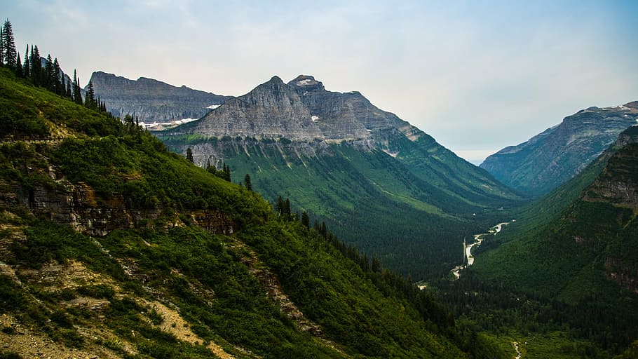 mountain ranges under white clouds, landscape, photography HD wallpaper