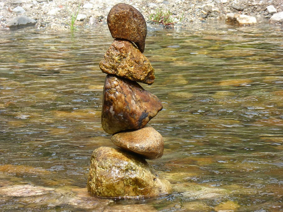 cairn, river, summer, rock, solid, water, rock - object, stack HD wallpaper