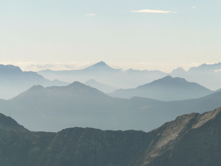 panorama, outlook, overview, mountains, vision, haze, fog, landscape HD wallpaper