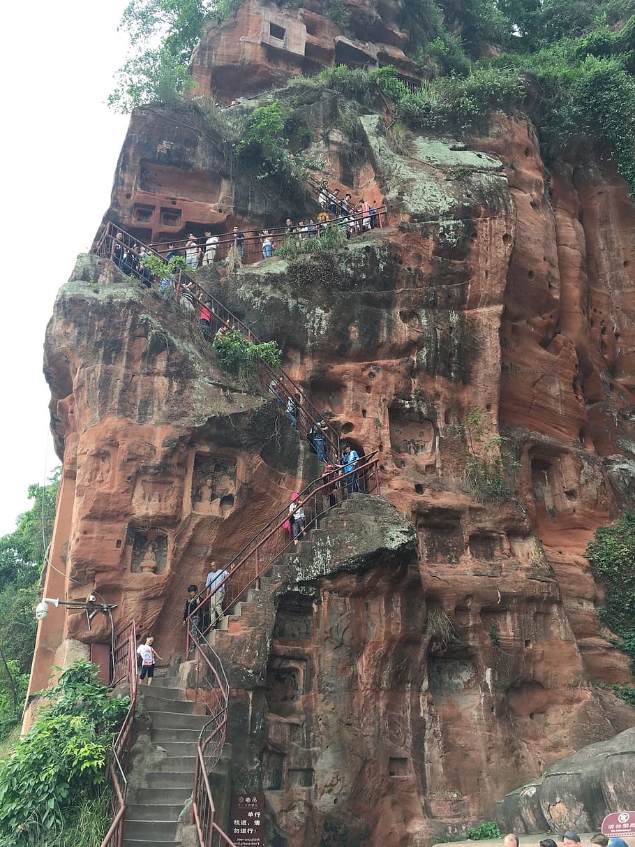 Nature, Rock, Climb, Stone, China, sichuan, stairs, rock climbing, HD wallpaper