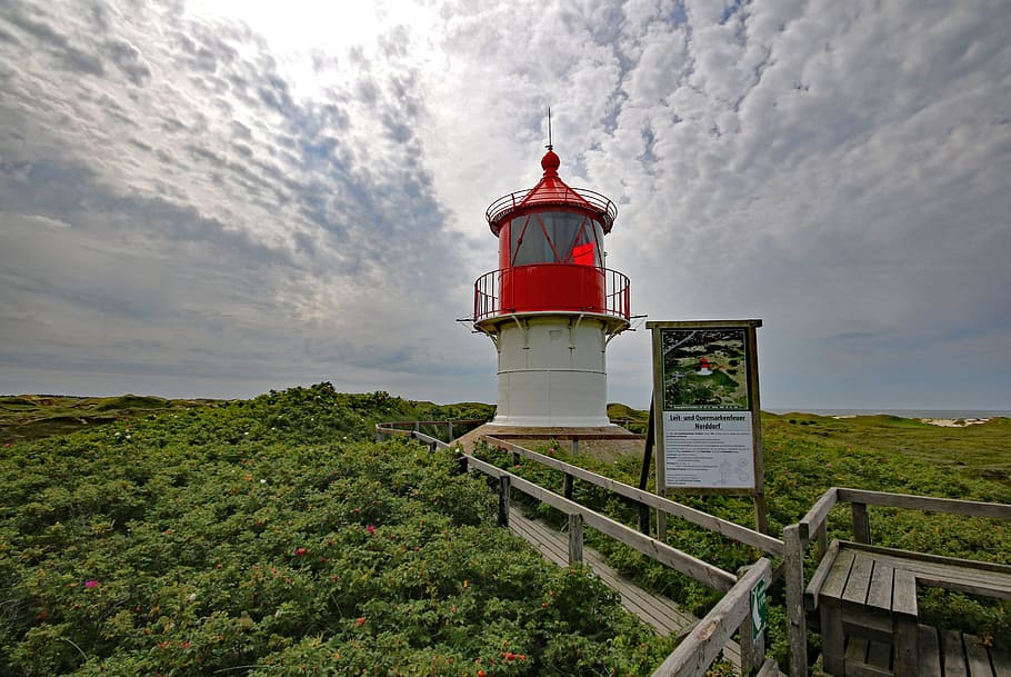 amrum, lighthouse, beacon, daymark, dune, sky, clouds, tower, HD wallpaper