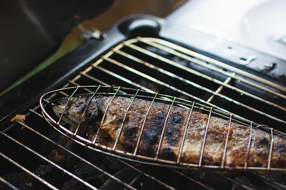 Grilled fish, close up, grilling, barbecue Grill, food, cooking HD wallpaper