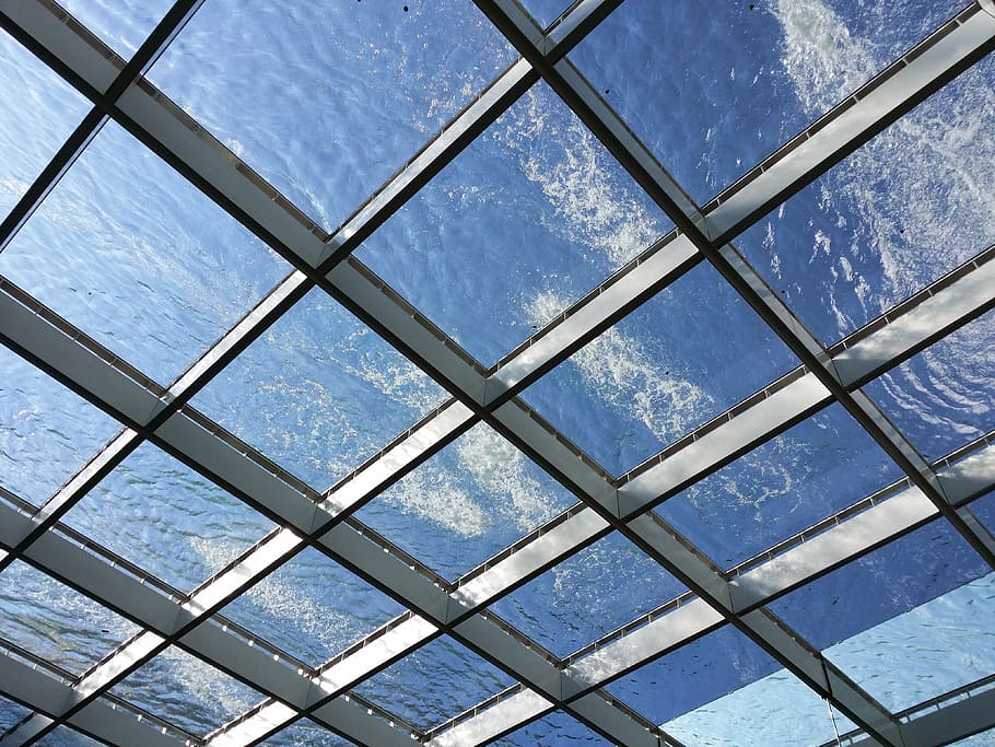 water, architecture, grid, square, metal, steel grid, structure HD wallpaper