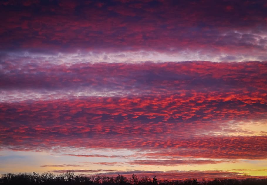 Clouds, Sunset, Dawn, West, Sky, landscape, trees, heaven, nature HD wallpaper