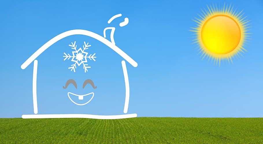 air conditioning, house, cooling, summer, sun, snowflake, funny
