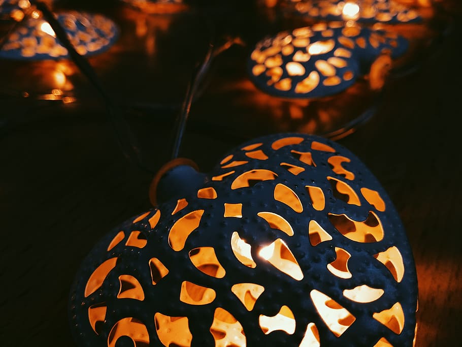 Lights, Hearts, Love, decoration, night, cultures, lantern HD wallpaper