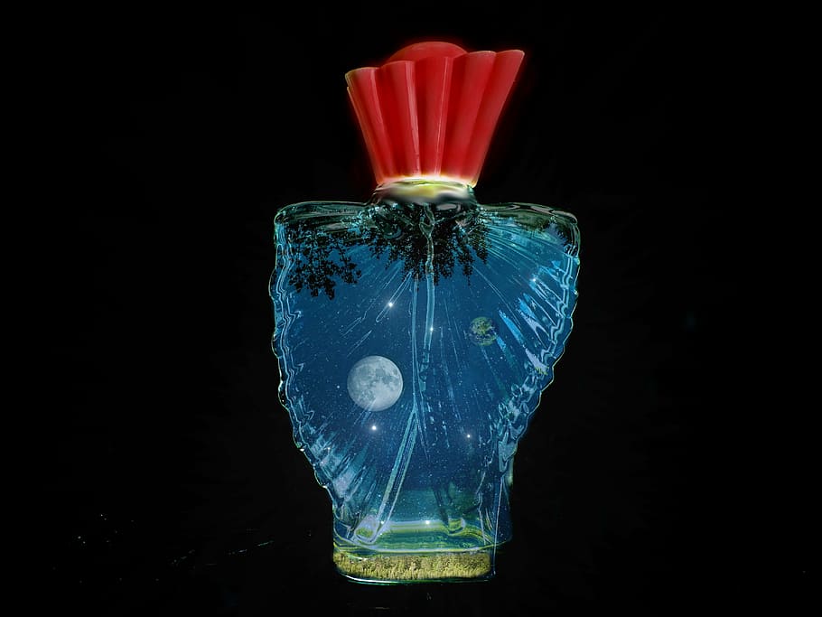 clear glass perfume bottle, fragrance, glass bottle, flacon, fragrant