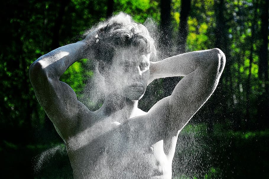 man, nature, dust, magic, sculpture, water, creativity, statue HD wallpaper