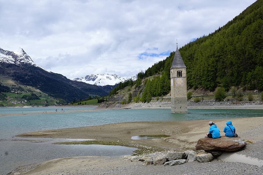 Reschensee, Venosta, Resia Lake, curon venosta, st valentin auf der haide, HD wallpaper