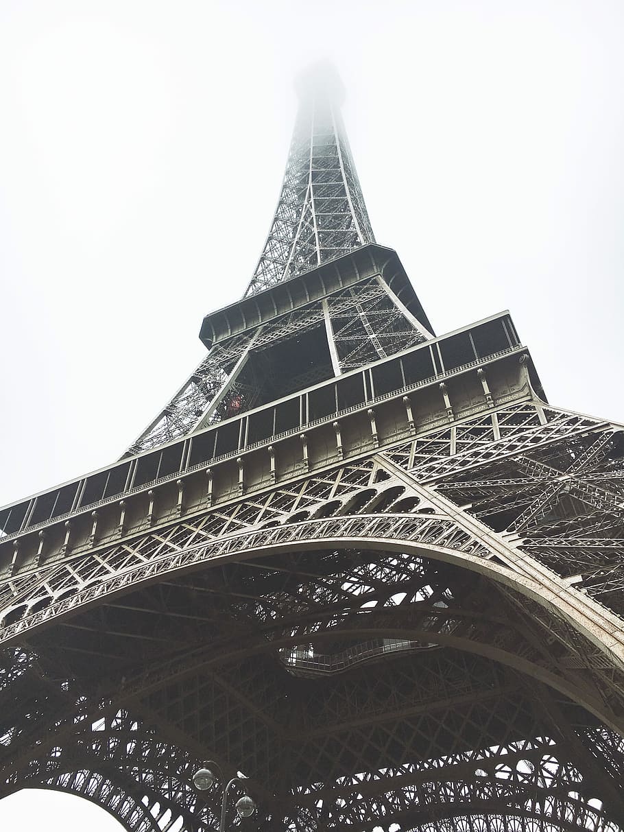 worm's-eye view of Eiffel Tower, gray eiffel tower, building HD wallpaper