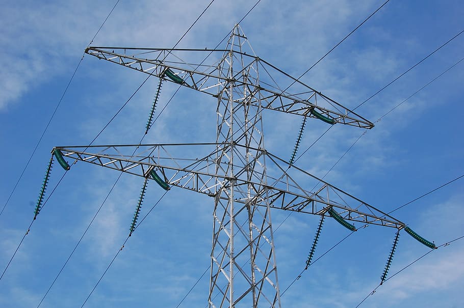 pylon, flow, high voltage line, powerlines, electricity, high voltage mast HD wallpaper