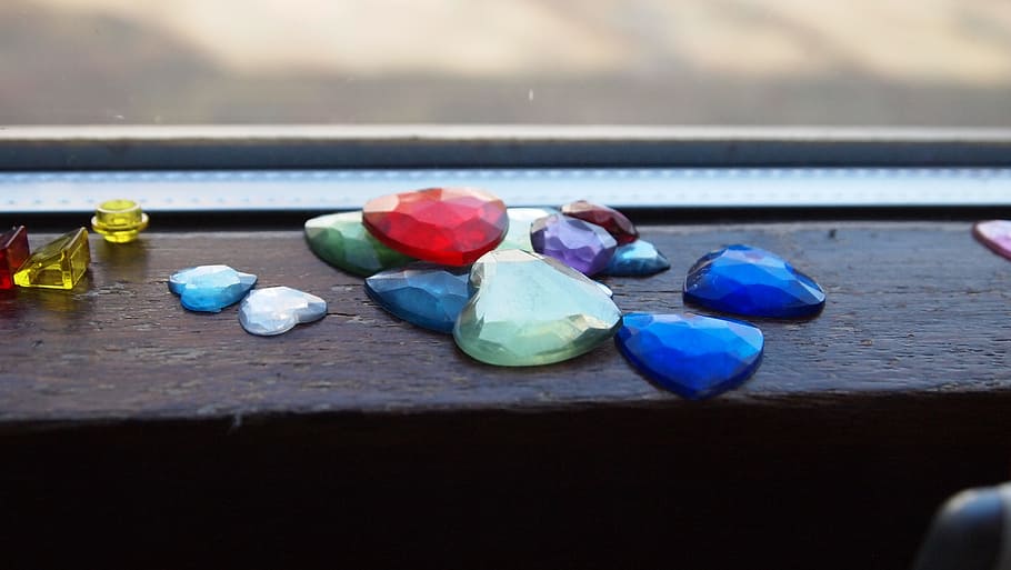 gemstones, sorting, window sill, colors, close-up, no people HD wallpaper