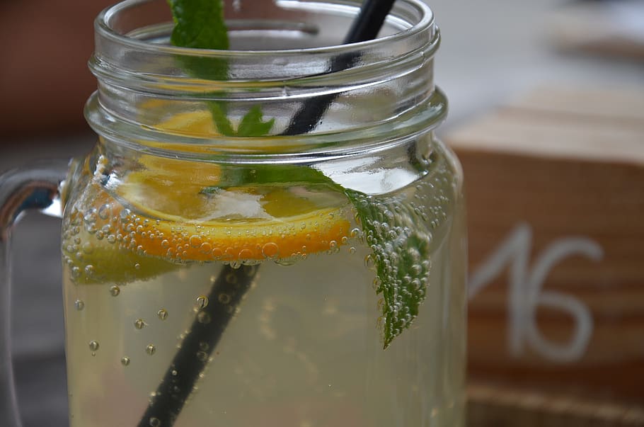 lemonade, summer, mint, orange, sparkling, refreshment, leaves, HD wallpaper
