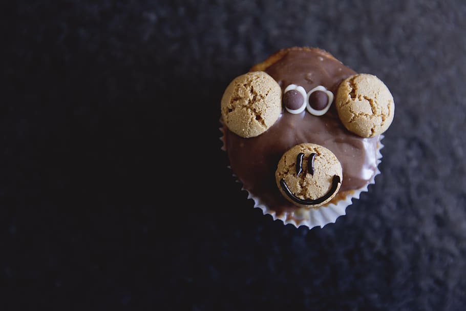 chocolate cupcake, muffin, dessert, monkey, sweet, bake, small cakes, HD wallpaper