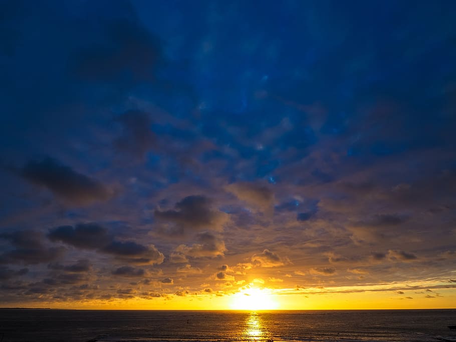 sunset, sea, abendstimmung, setting sun, clouds, beach, afterglow HD wallpaper