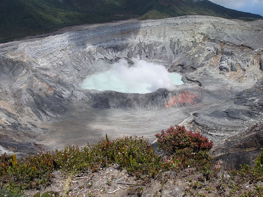 crater, volcano, steam, beauty in nature, landscape, geology HD wallpaper