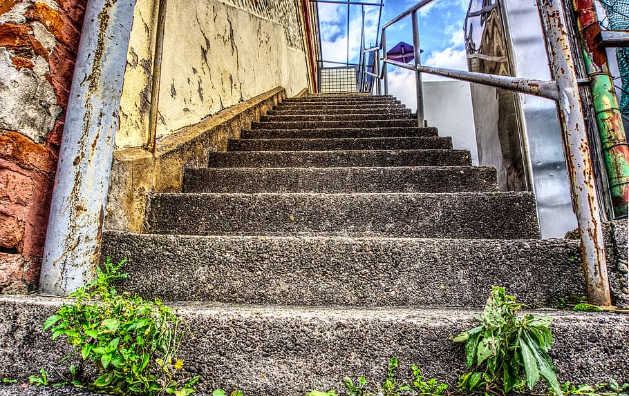 stairs, rise, gradually, railing, staircase, building, historic building HD wallpaper