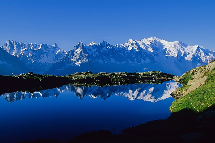 panoramic, mountain, water, lake, snow, glacier, summer, mountain range HD wallpaper