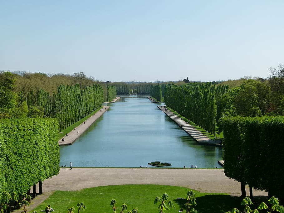 France, Landscape, Pool, Water, reflections, trees, sky, clouds, HD wallpaper