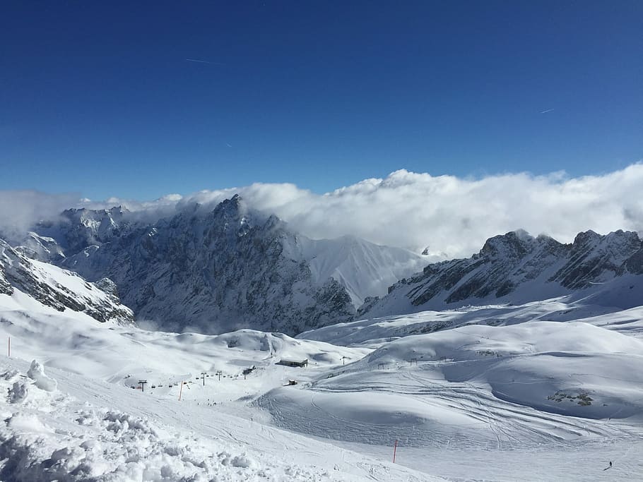 Snow, Mountains, Winter, Zugspitze, alpine, wintry, nature, HD wallpaper