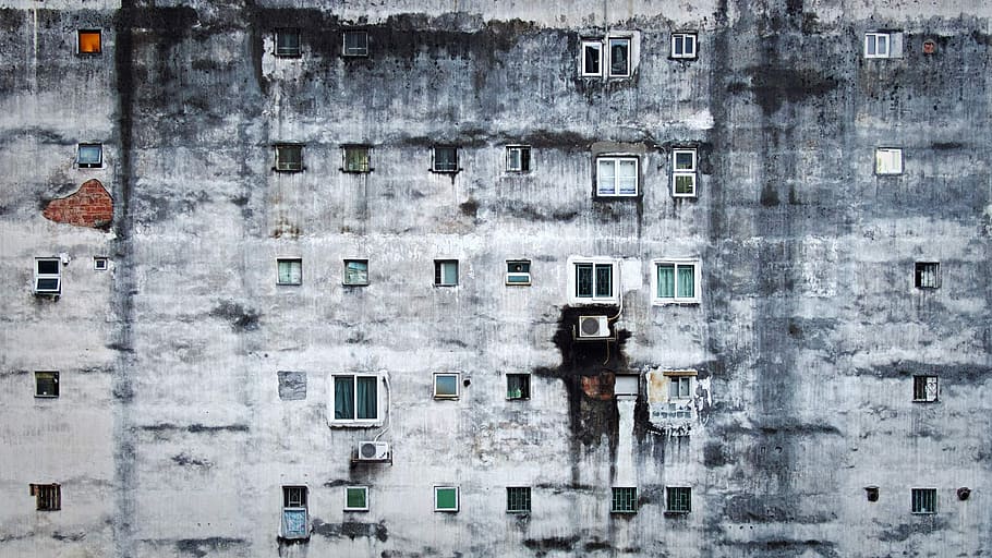gray and black building painting with air conditioners, old, backgrounds HD wallpaper