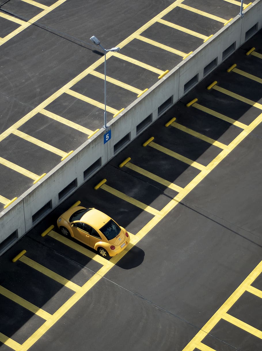 car, automobile, parking, carpark, lines, yellow, lijnbaan, HD wallpaper