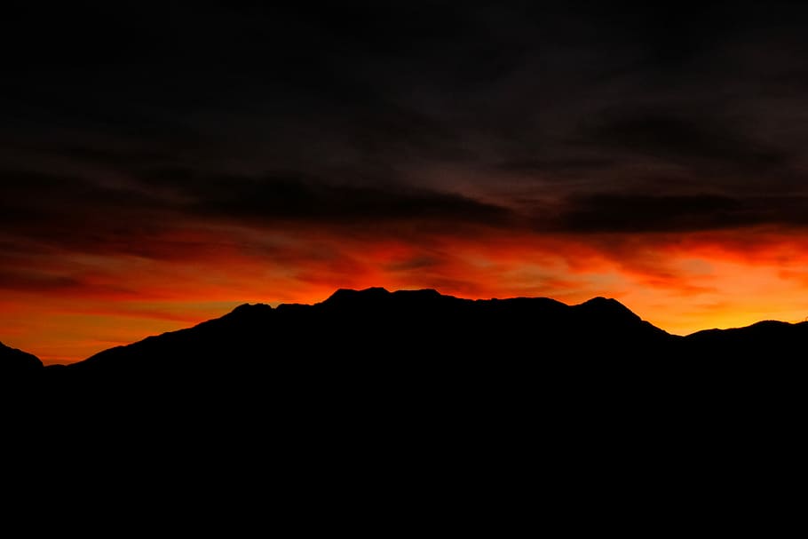silhouette of mountain during sunset, silhouette of mountains during golden hours HD wallpaper