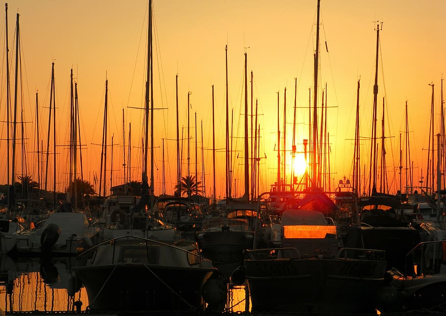 boat, sailing ship, vela, porto, sunset, browse, mediterranean, HD wallpaper