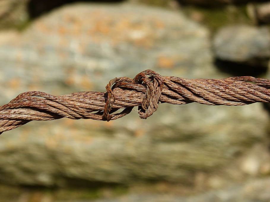 Steel Cable, Cable, Knot, rusty, rope, tied Knot, strength HD wallpaper