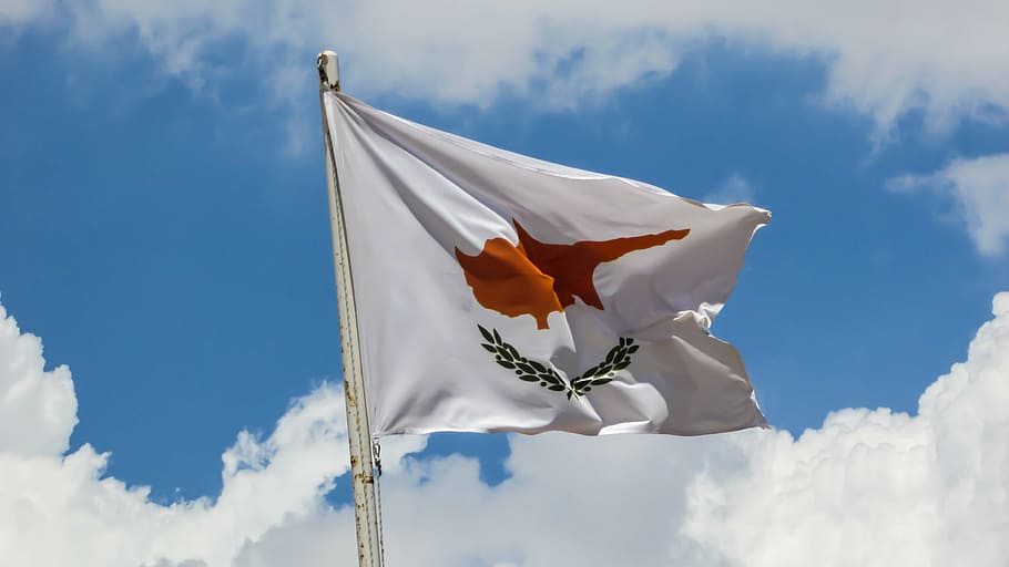cyprus, flag, waving, symbol, country, wind, emblem, sky, clouds HD wallpaper
