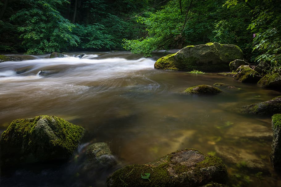 waterfall, rapids, long exposure, nature, landscape, water running HD wallpaper