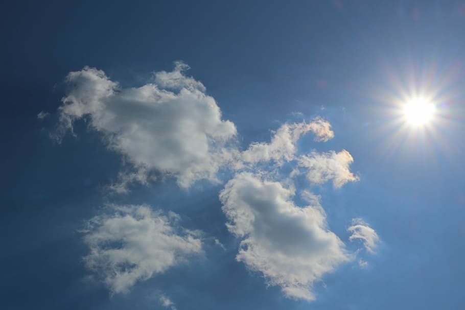 low-angle photography of cumulus clouds, sky, solar, sunshine HD wallpaper