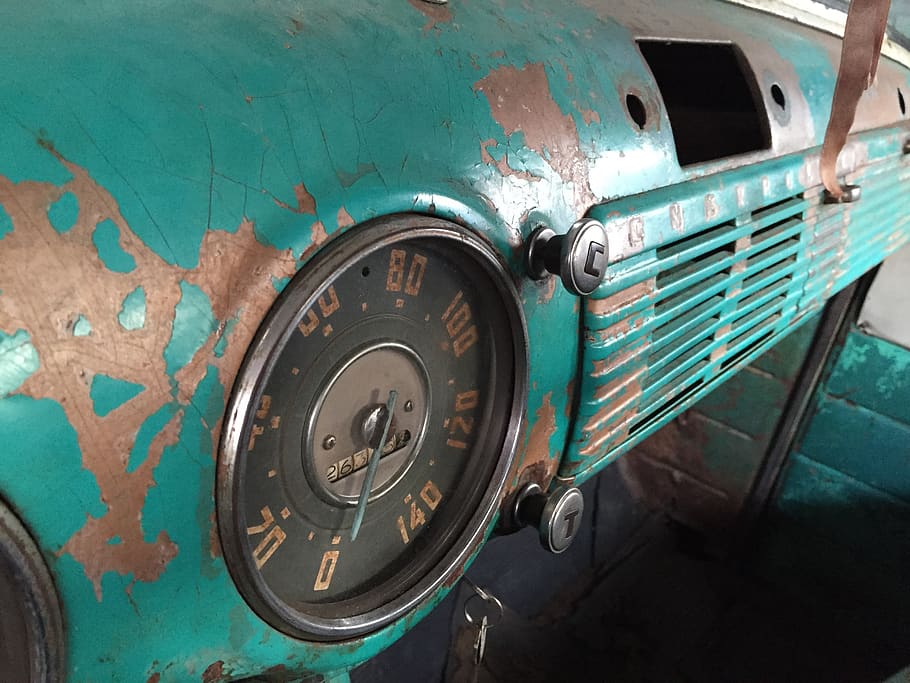 panel, car, vehicle, speedometer, old car, patina, mode of transportation, HD wallpaper