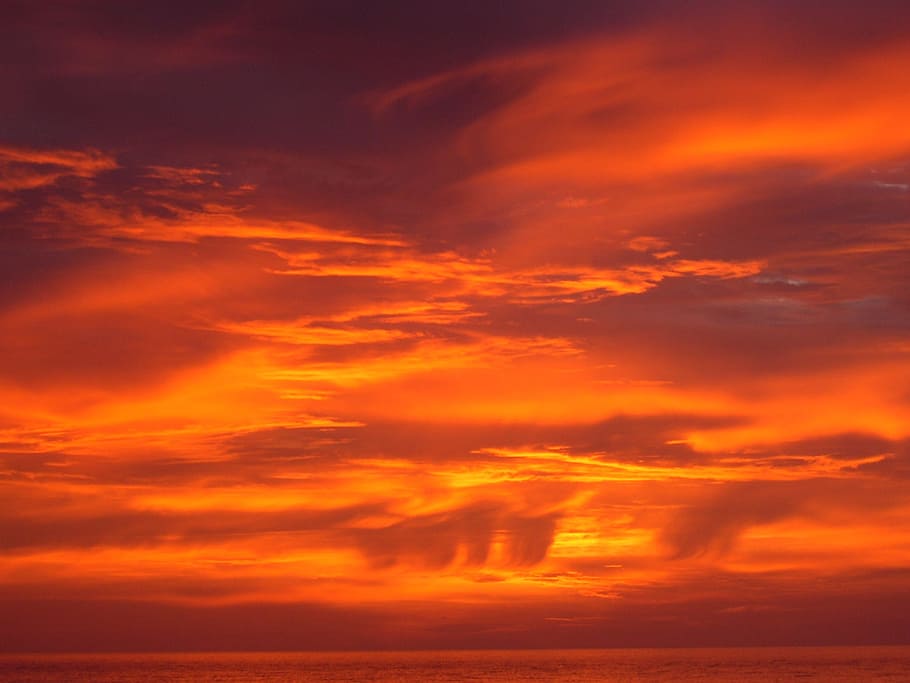 suns set, south china seas, clouds, cloud - sky, orange color, HD wallpaper