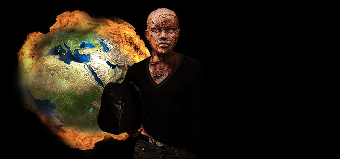 human and Earth illustration, apocalypse, fireball, model, sculpture HD wallpaper