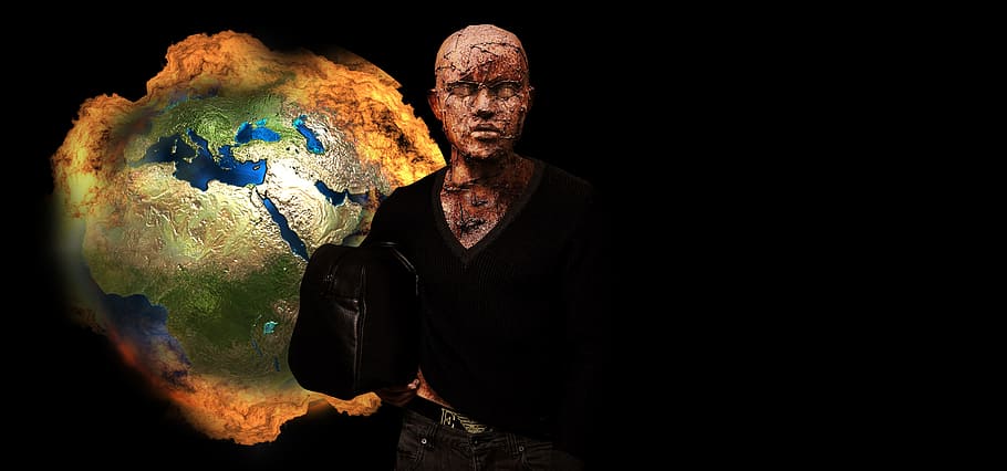 human and Earth illustration, apocalypse, fireball, model, sculpture HD wallpaper