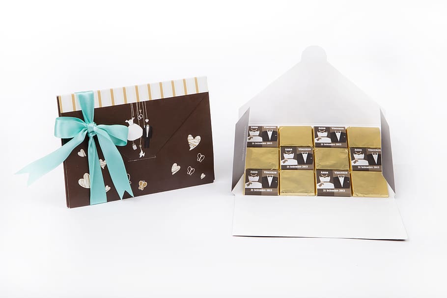 confetti, chocolate, packaging, gift, ribbon - sewing item HD wallpaper