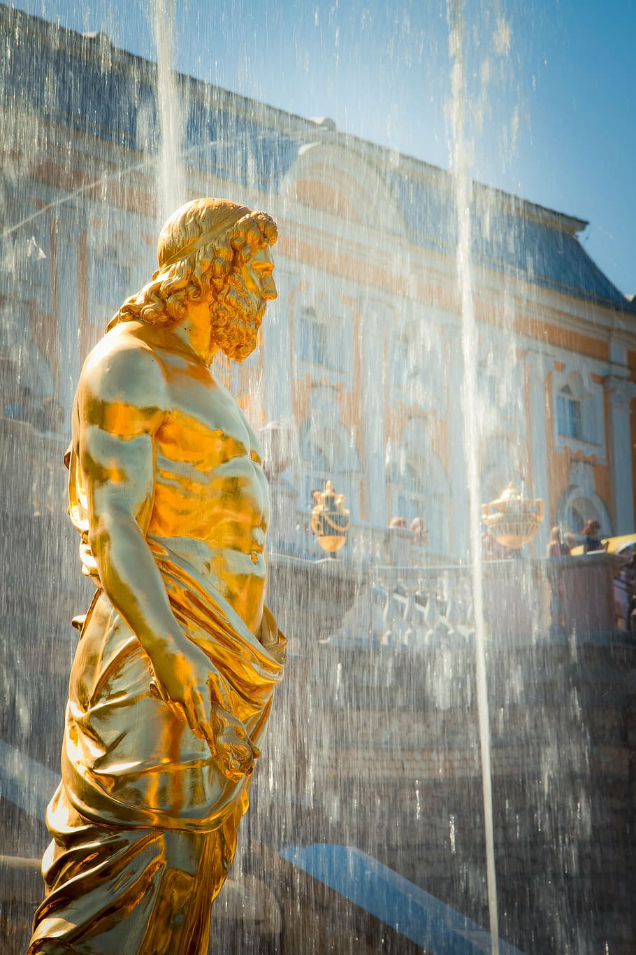 peterhof, st petersburg russia, fountain, statue, water, russian, HD wallpaper
