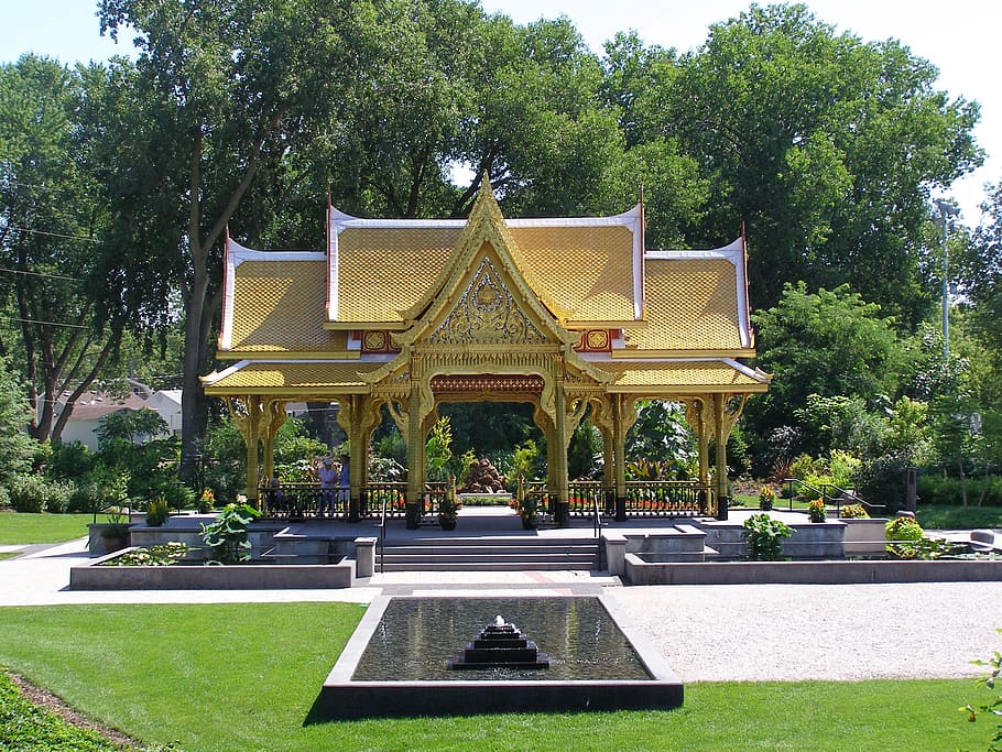 garden, temple, park, plant, tree, architecture, built structure HD wallpaper