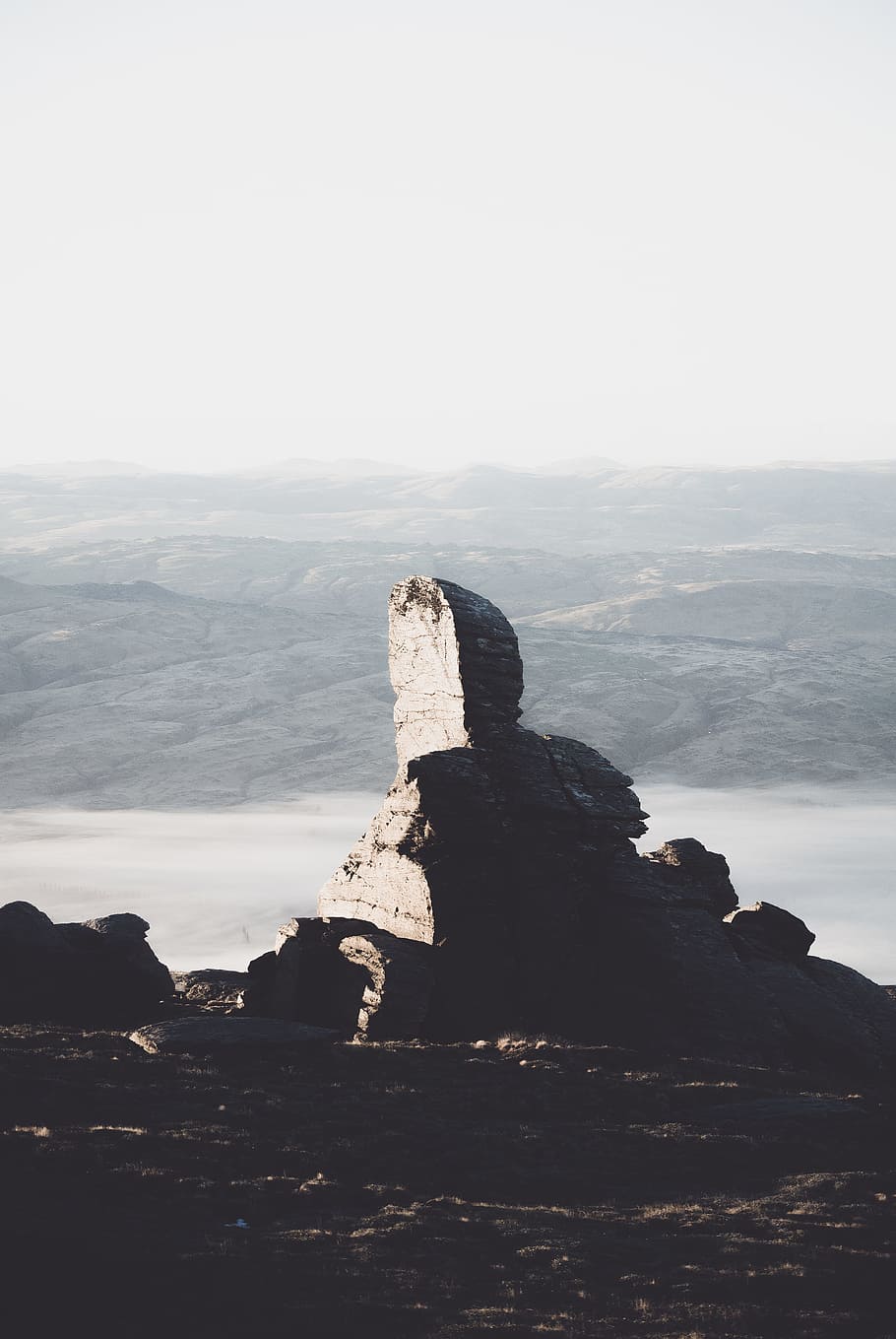stone formation under sunny sky, rock mountain under cloudy sky HD wallpaper