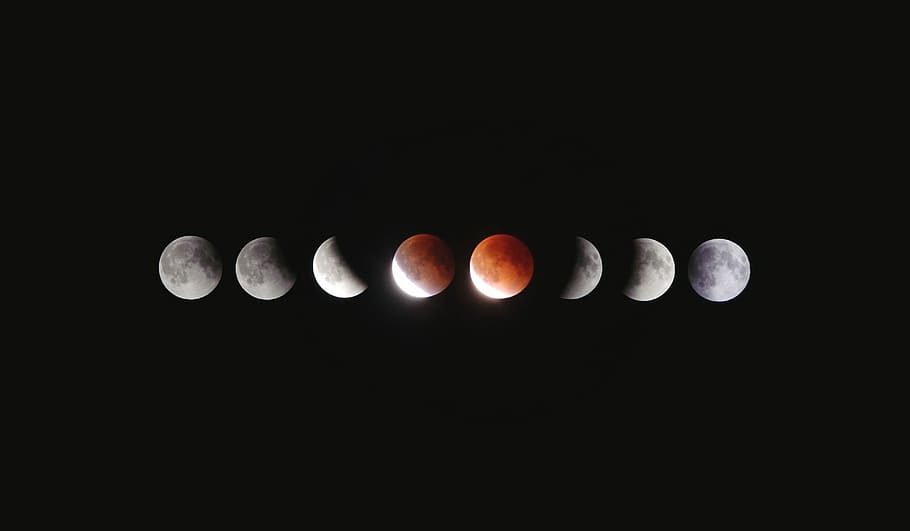 solar eclipse, phase of the moons, blood moon, space, science