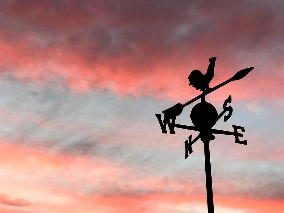 black weather bane, house windmill under blue sky, sunset, sunrise HD wallpaper